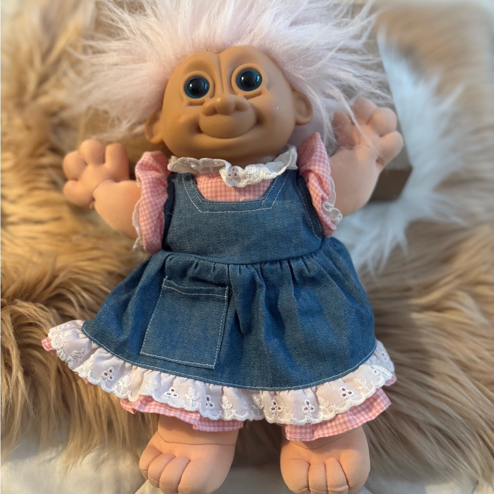 Russ Berrie Troll Doll with Denim and Pink Outfit